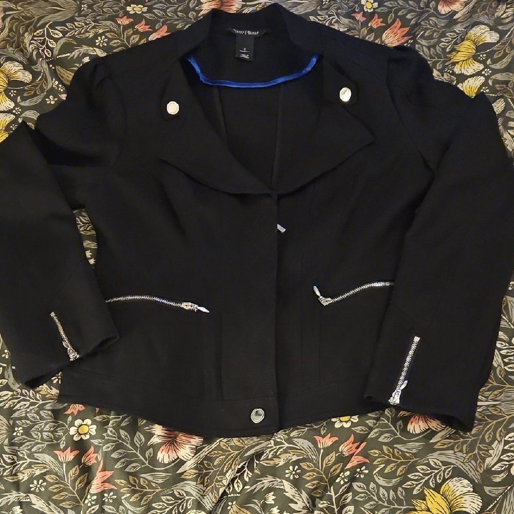 White House Black Market Black Ponte Blazer with Silver Details